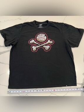 47 Brand Black Short-Sleeve Tee with Red-Outlined Baseball Skull Graphic